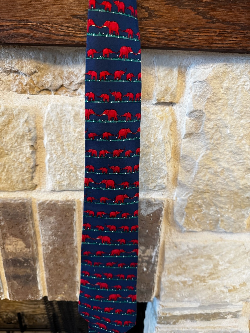Hermes Silk Navy Tie with Red Elephant Pattern